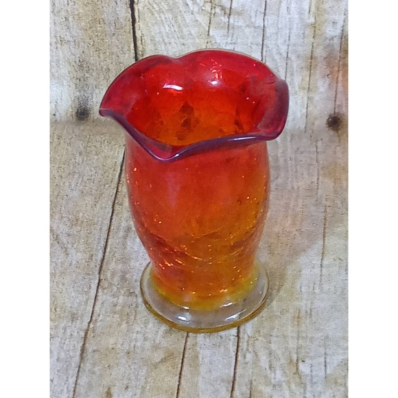 Crackle Glass Bud Vase Red and Yellow Ombre Miniature Succulent Air Plants (9A) - Picture 3 of 5